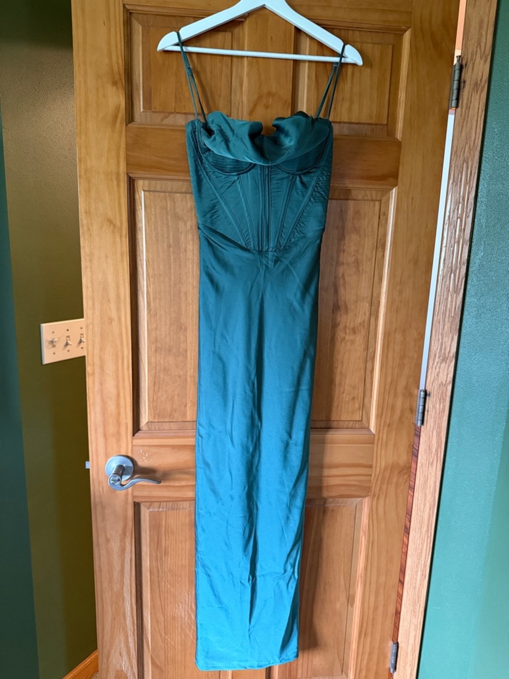 NWOT House of CB Emerald Satin Corset Maxi Dress - Picture 6 of 6